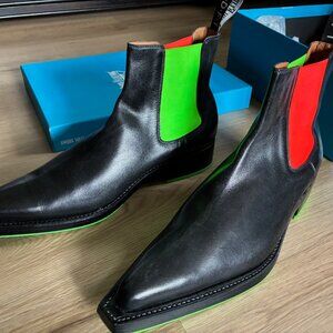John Fluevog - Lyngenfjord Pointed-Toe Chelsea Boots, Black/Neon